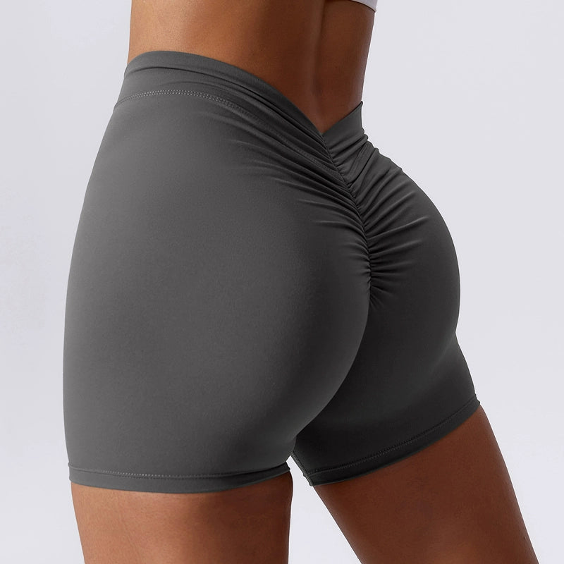 Fashion Peach Hip Pleated Elastic Sanding Yoga Pants